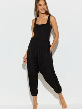 SPIRITUAL GANGSTER Women's Zen Rib Baja Jumpsuit S in Black